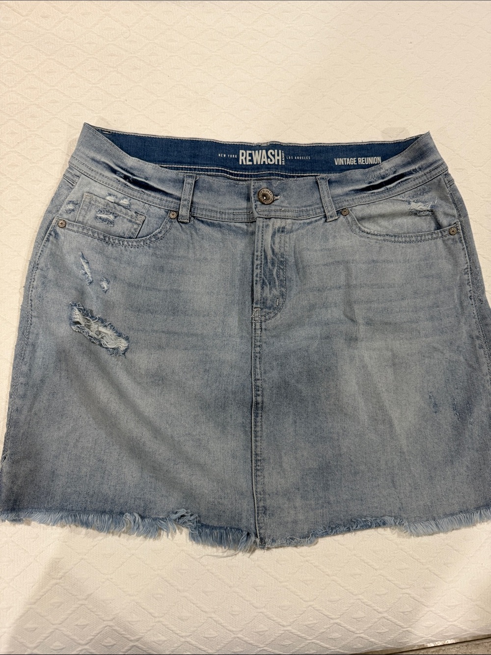 Rewash Light Blue Distressed Denim Mini Skirt -15/32